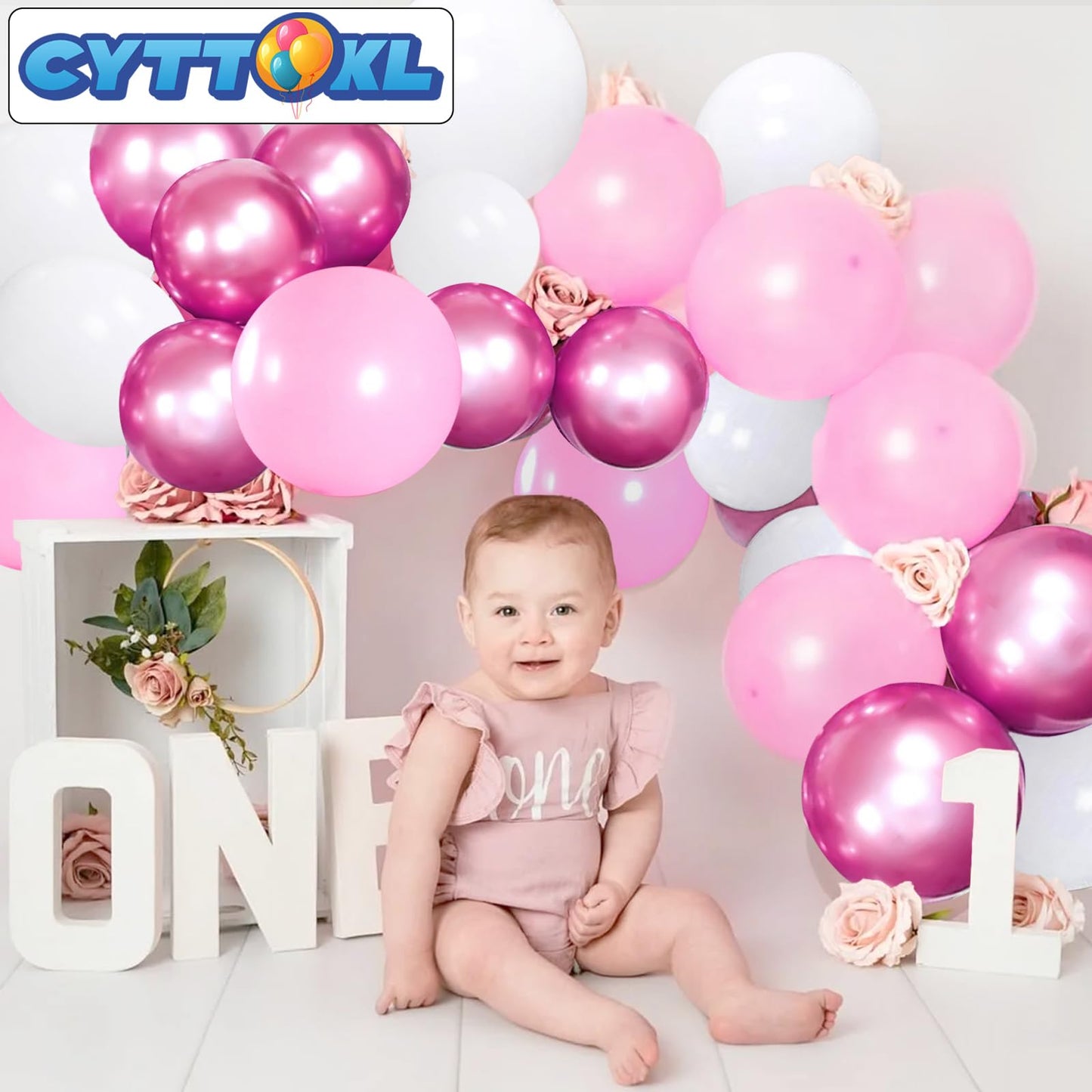 Cyttokl Metallic Hot Pink White And Pink Balloons 12 Inch 100 Pack Helium Balloons For Birthday Wedding Baby Shower Party Decora