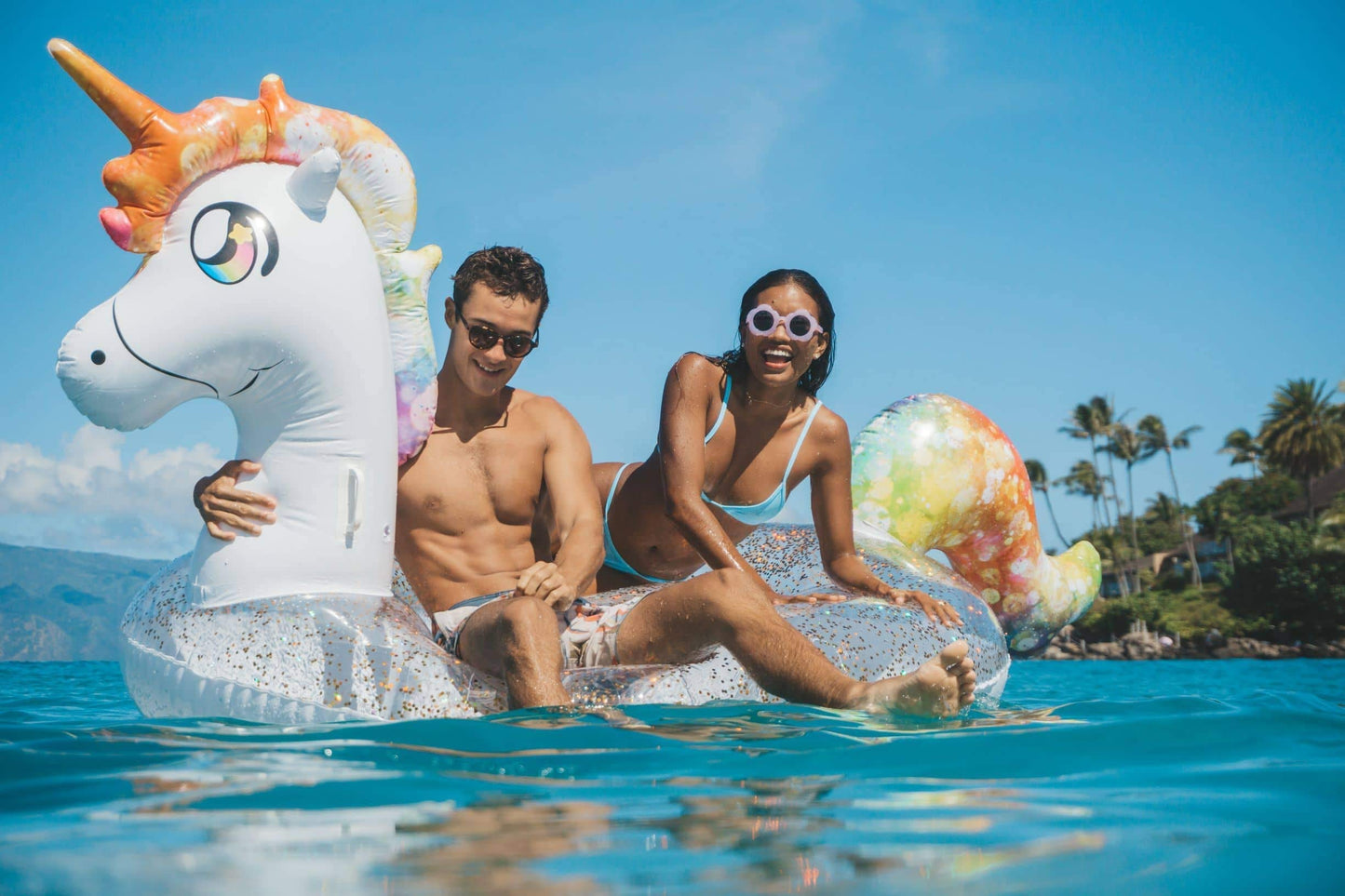 Poolcandy Gigantic Inflatable 2 To 3 Person Pool, Beach, And Lake Swim Rafts (Gigantic 2 To 3 Person Gold Glitter Unicorn)