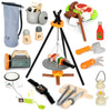 UMU Kids Camping Toys Set, Pretend Play with Campfire, Wooden Camping Playset Cutting Food for Play Kitchen Camping Gear for Kit