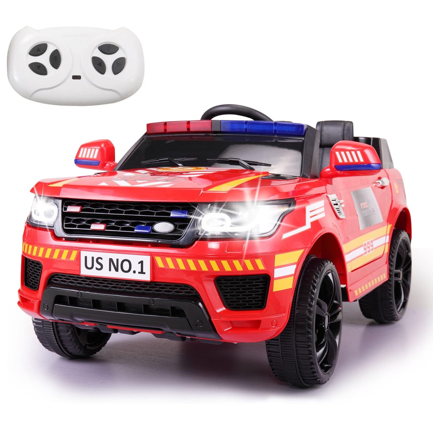 Fire Truck Ride On Toys Tobbi 12V Fire Engine Giant Firetrucks Firefighter Fireman Ride On Car With Remote Control, Siren-Call, Walkie-Talkies, Bluetooth For Toddlers, Red