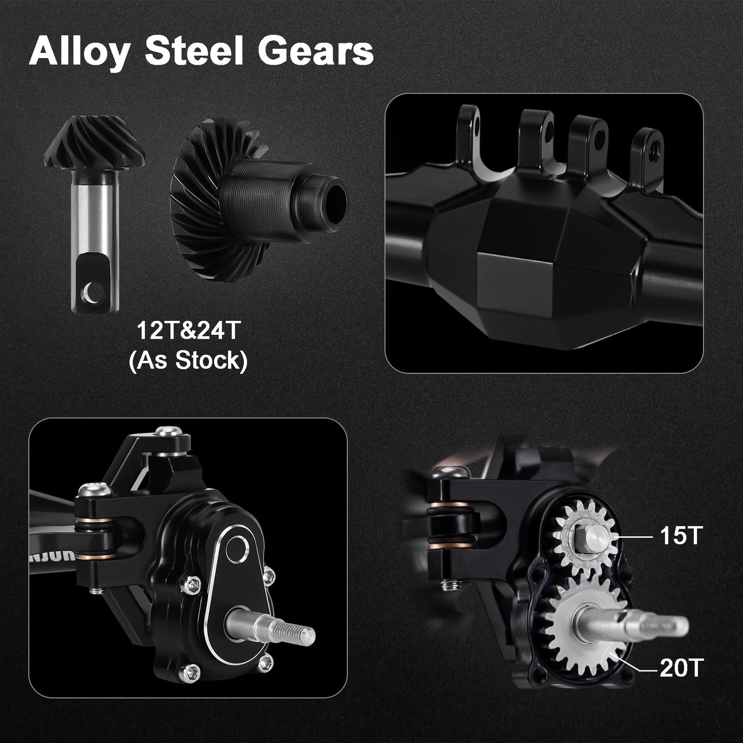 INJORA +5mm Diamond Portal Axles with Lay Down Servo Mount & Links for 1/18 RC Crawler TRX4M Upgrade(Black)