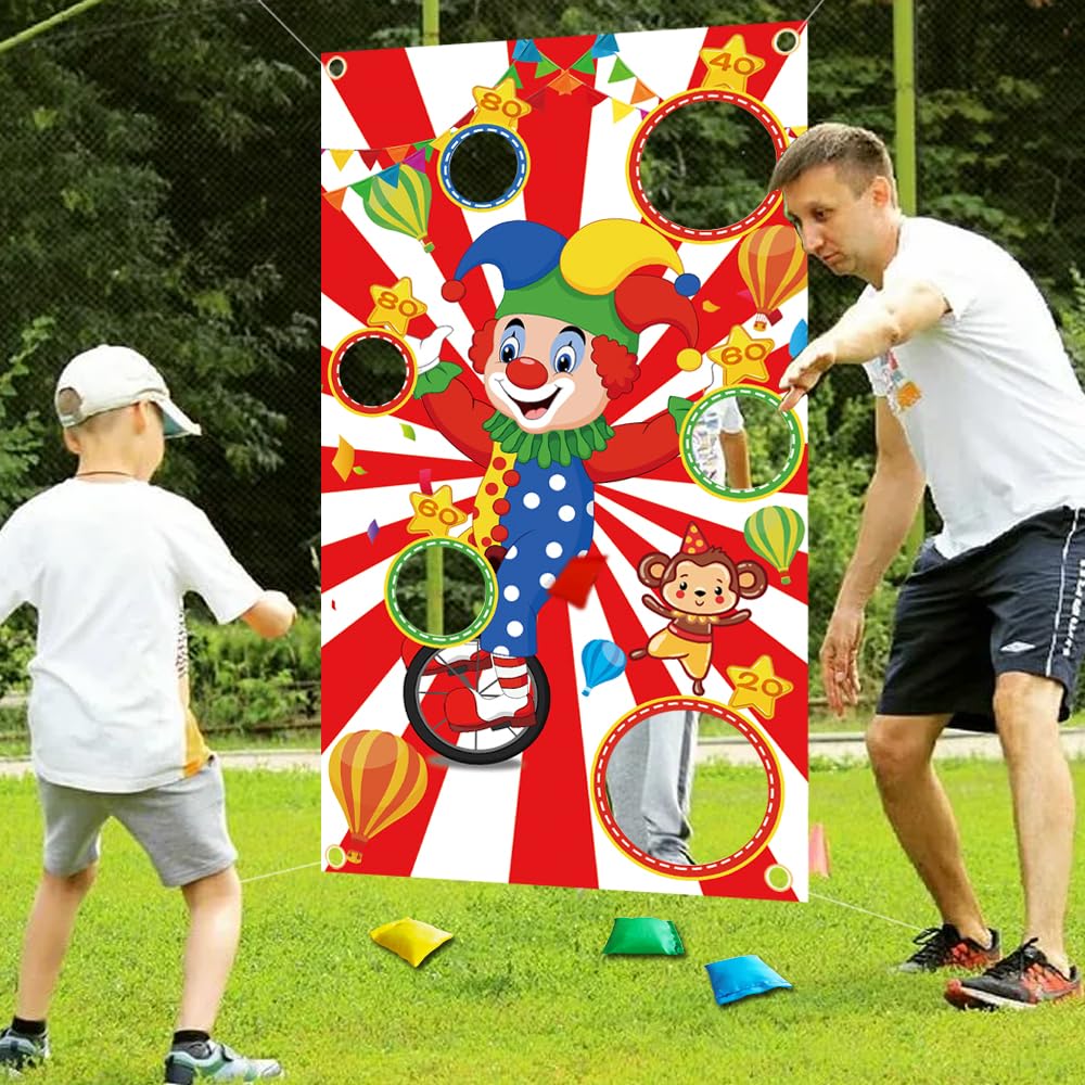 TONIFUL Carnival Toss Game Banner, 4 Bean Bags, 6 Holes, Polyester, Multiple Colors, Indoor/Outdoor Fun for Kids and Adults