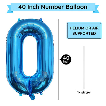Paticool 40 Inch Blue Number Balloon 0, Large Number Foil Mylar Balloons For Birthday Party Celebration Decorations Supplies, Di