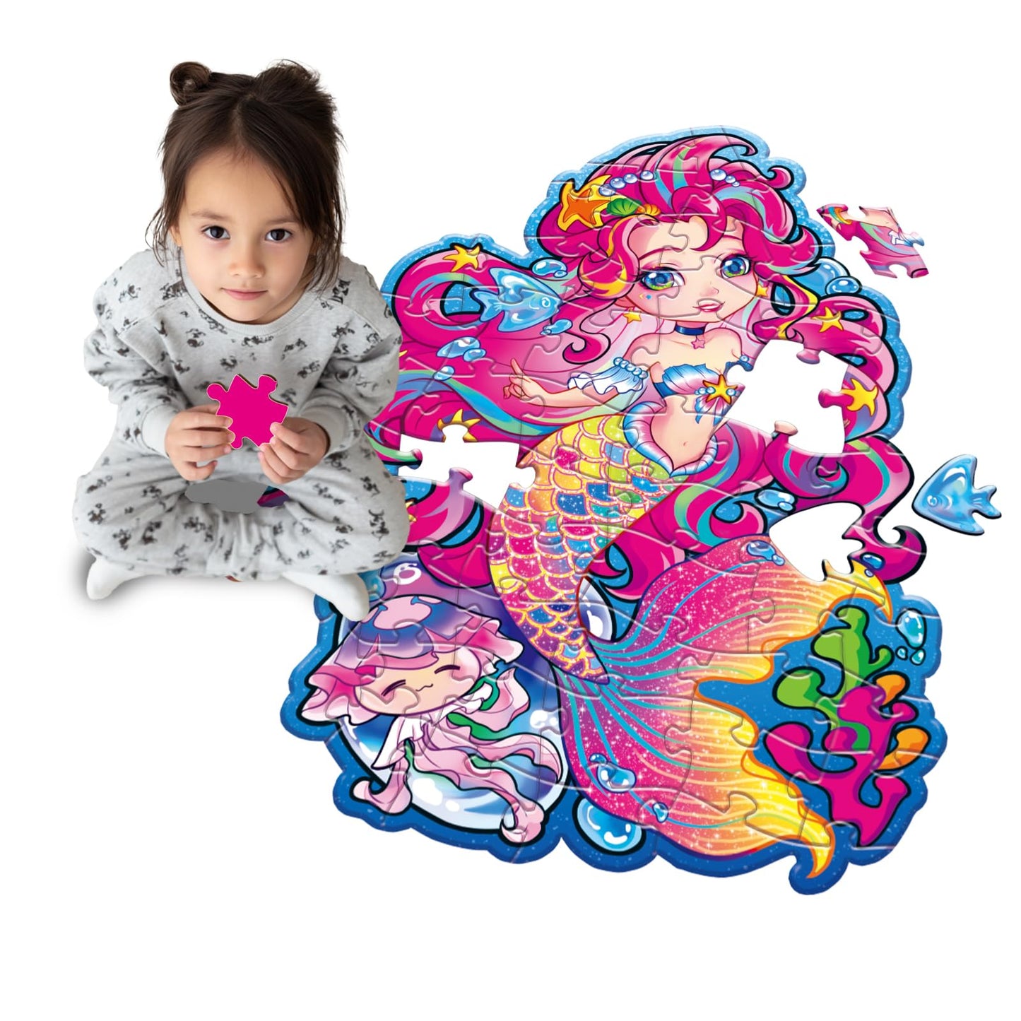 Jumbo Mermaid Floor Puzzle For Kids Ages 6-8 Year Old, Large Toddler Puzzle For Girls Ages 6 7 8 Year Old, Mermaid Girl Gift And