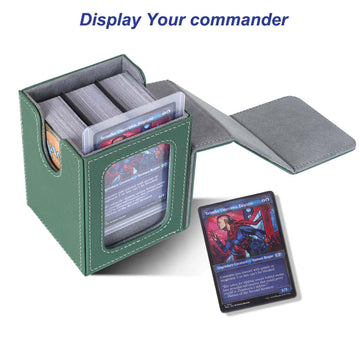 AFIING MTG Deck Box for Commander - Holds 100 Double Sleeved Cards, Green/Grey, Includes 2 Dividers & Dice Bag