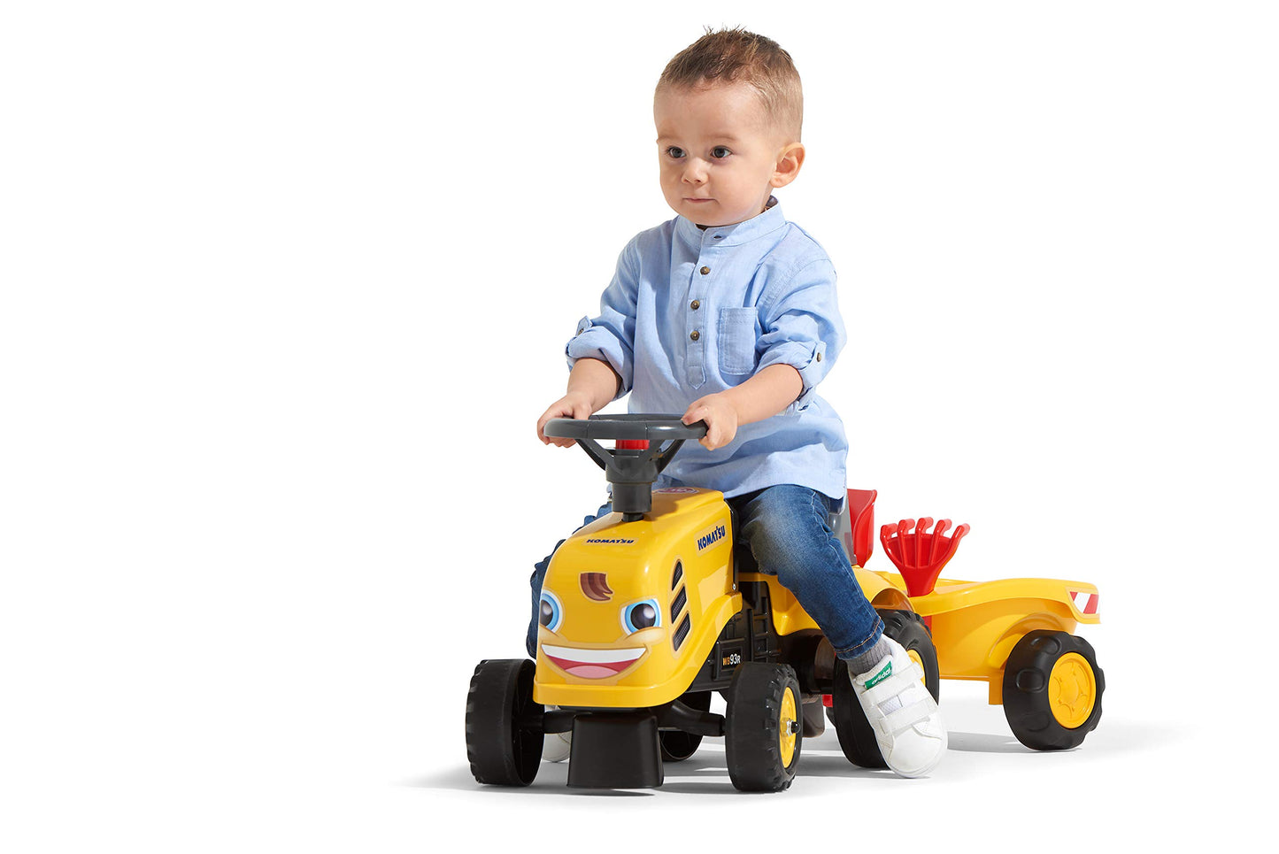 Falk Komatsu Tractor With Trailer, Rake And Shovel, 2 Sets Of Stickers, Push Ride-On Toy For Toddlers +1 Year Fa286C