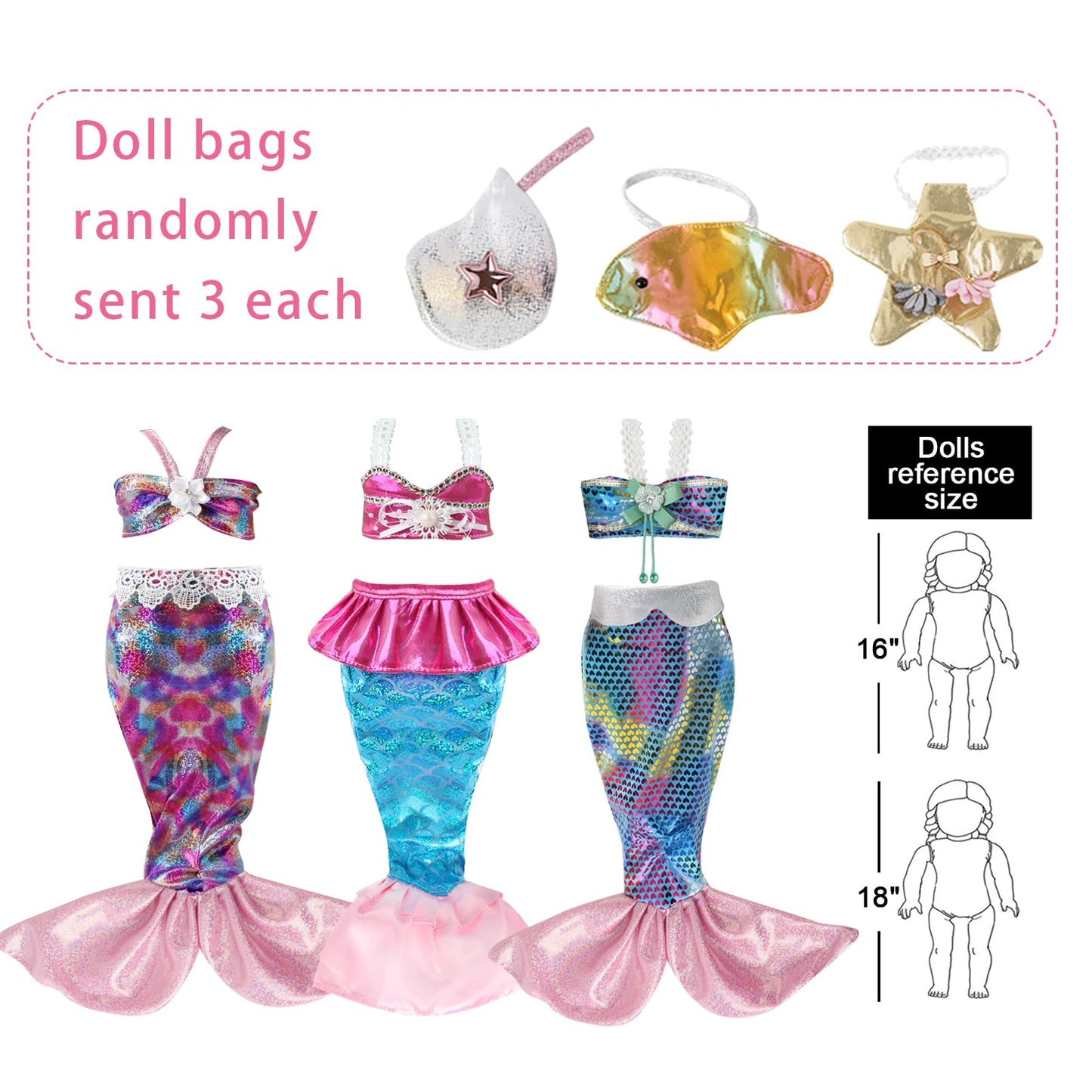 Doll Clothing Accessories Sets - 18-Inch Clothes - Kids Birthday Treasure Including Complete Mermaid Doll Sparkling Dress Outfits With Purse For Girl Present