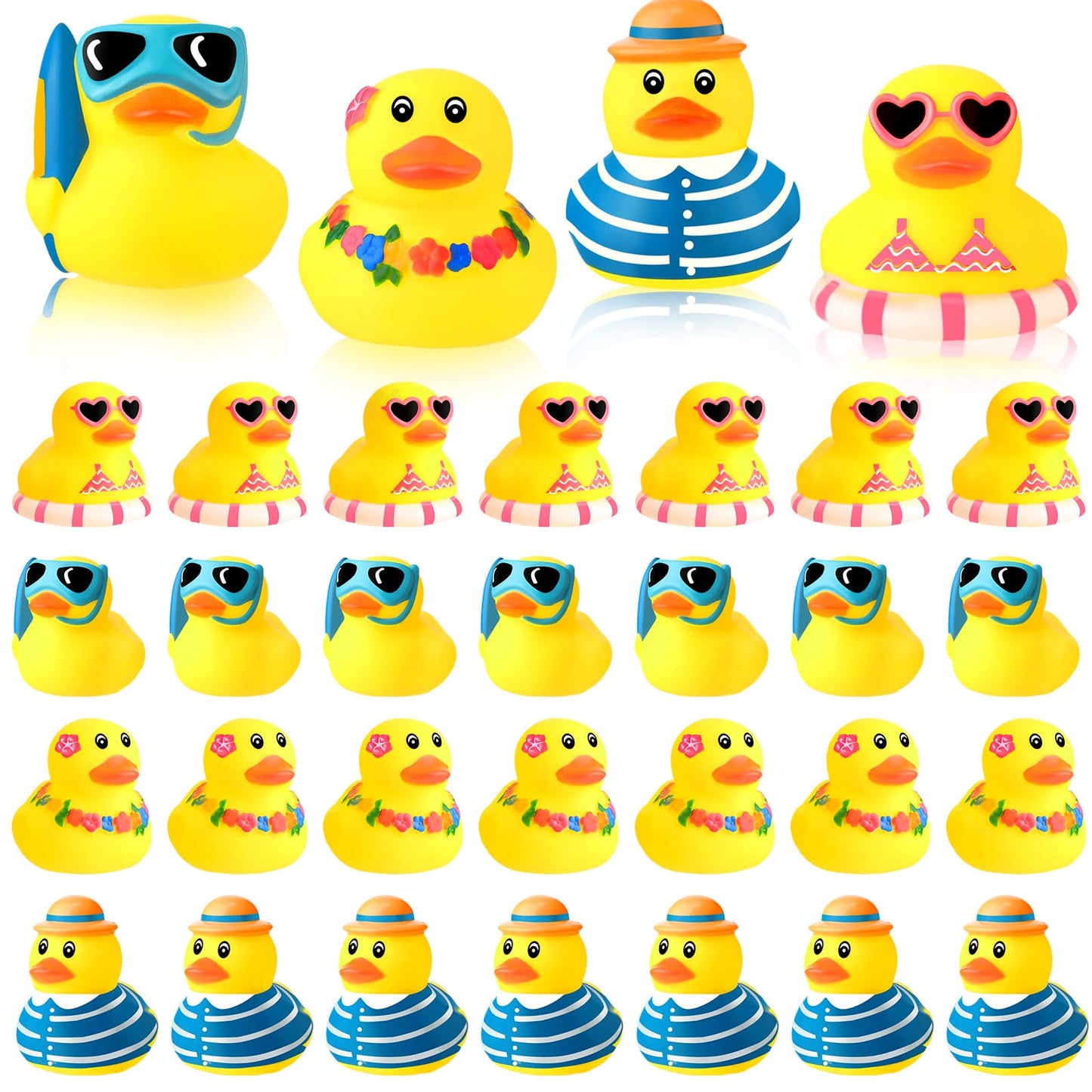 Honoson 36 Pcs Summer Beach Rubber Duckies Bulk Mini Rubber Duck Bath Toys Float Bathtub Ducky Cute Squeaky Rubber Ducky For Cla