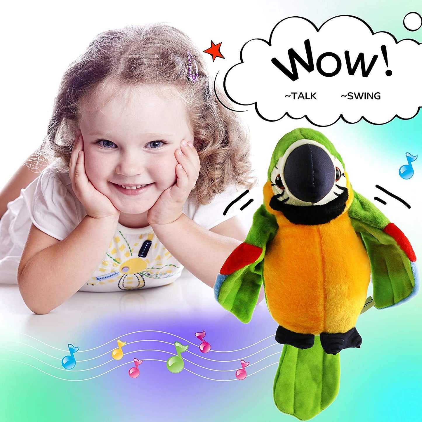 9'' Cute Talking Parrot Repeats What You Say Electronic Interactive Plush Toy Stuffed Animal Record Parrot Waving Wings Funny Bird Toys For Children Girls Boys Best Xmas Gift (Green Parrot)