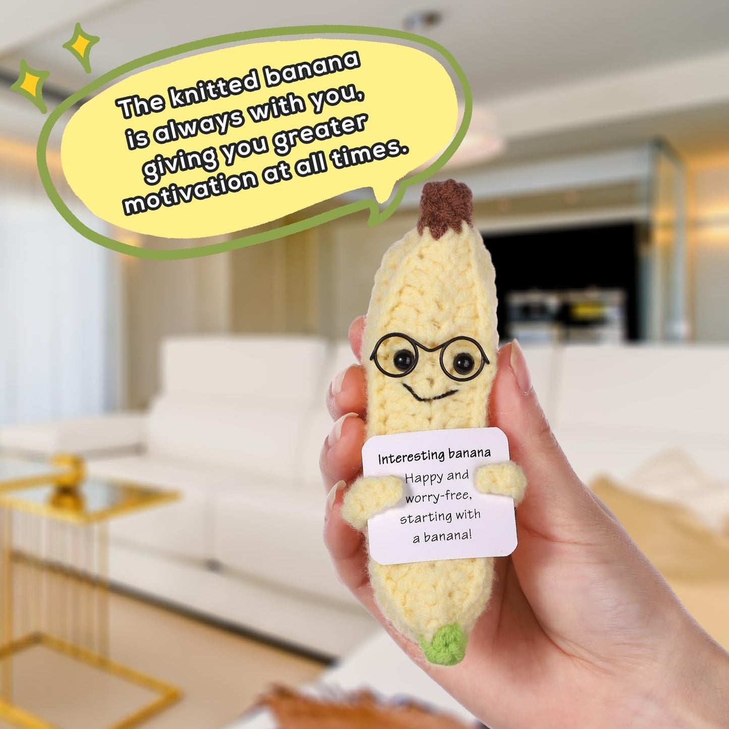 Funny Positive Banana, 5.1In Emotional Support Potato Creative Cute Knitted Pocket Hug Doll With Inspirational Gift Interesting Crochet For Plush Birthday Gift Party Decoration Encouragement
