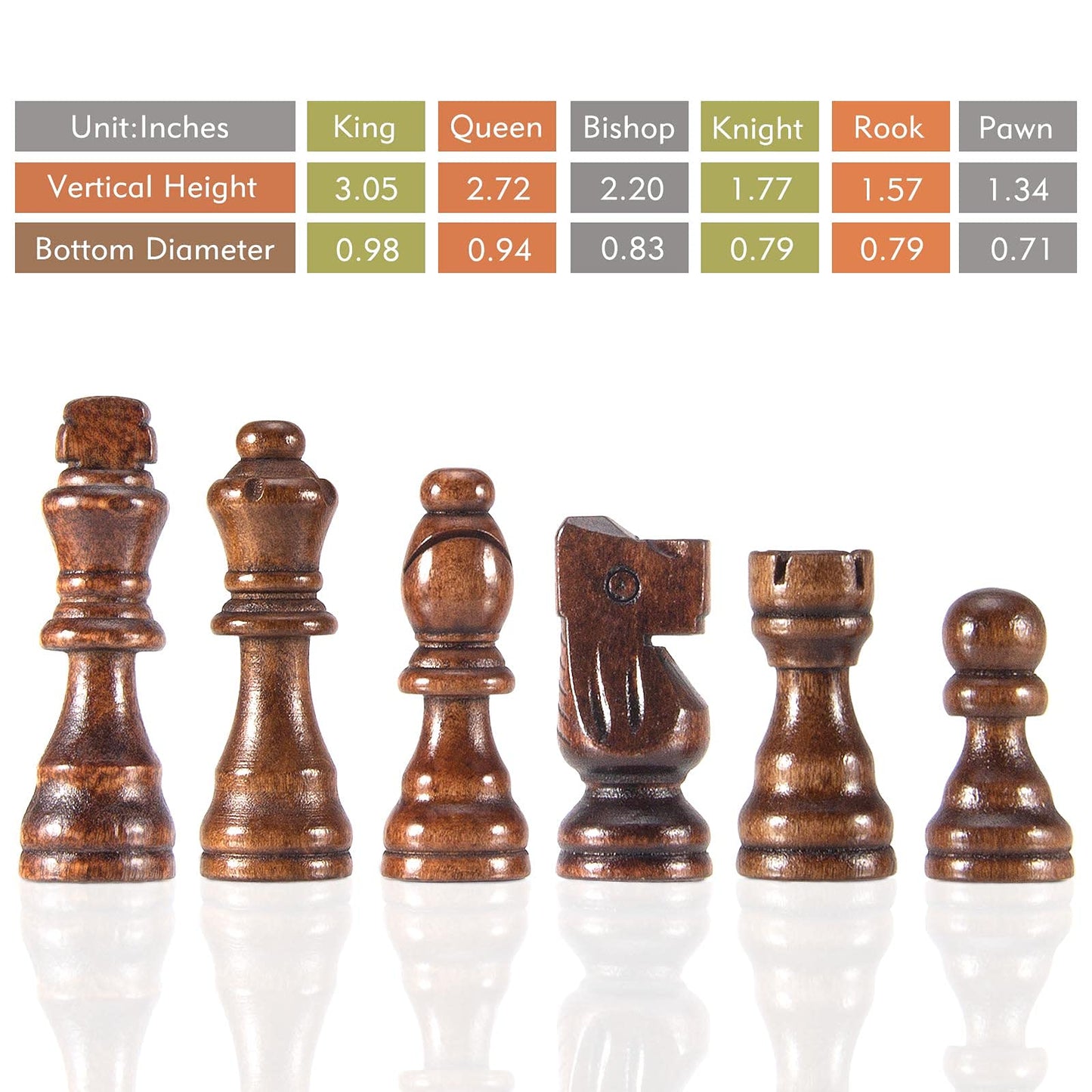 AMEROUS Wooden Chess Pieces Only 32 Pieses / 3.05 King/Storage Bag/Gift Package Standard Tournamen Staunton Wood Chessmen for Chessboard Replacement of Missing Pieces