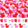 DULEFUN 150pcs Valentines Mini Resin Ducks, Valentine's Day Small Little Resin Ducks Bulk to Hide Tiny Miniature Ducks Figures f