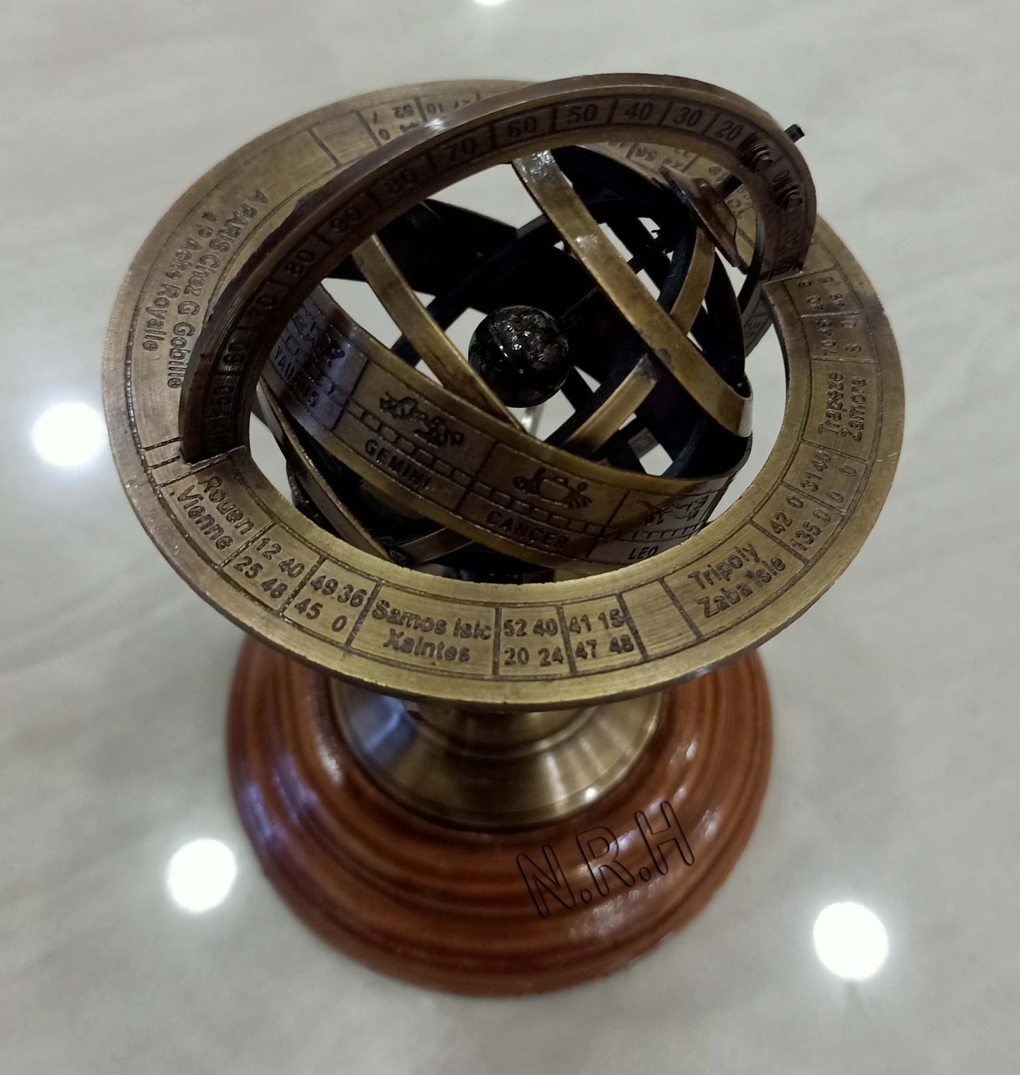 5'' Nautical Brass Armillary Sphere World Globe Rosewood Base Table Decor Gift