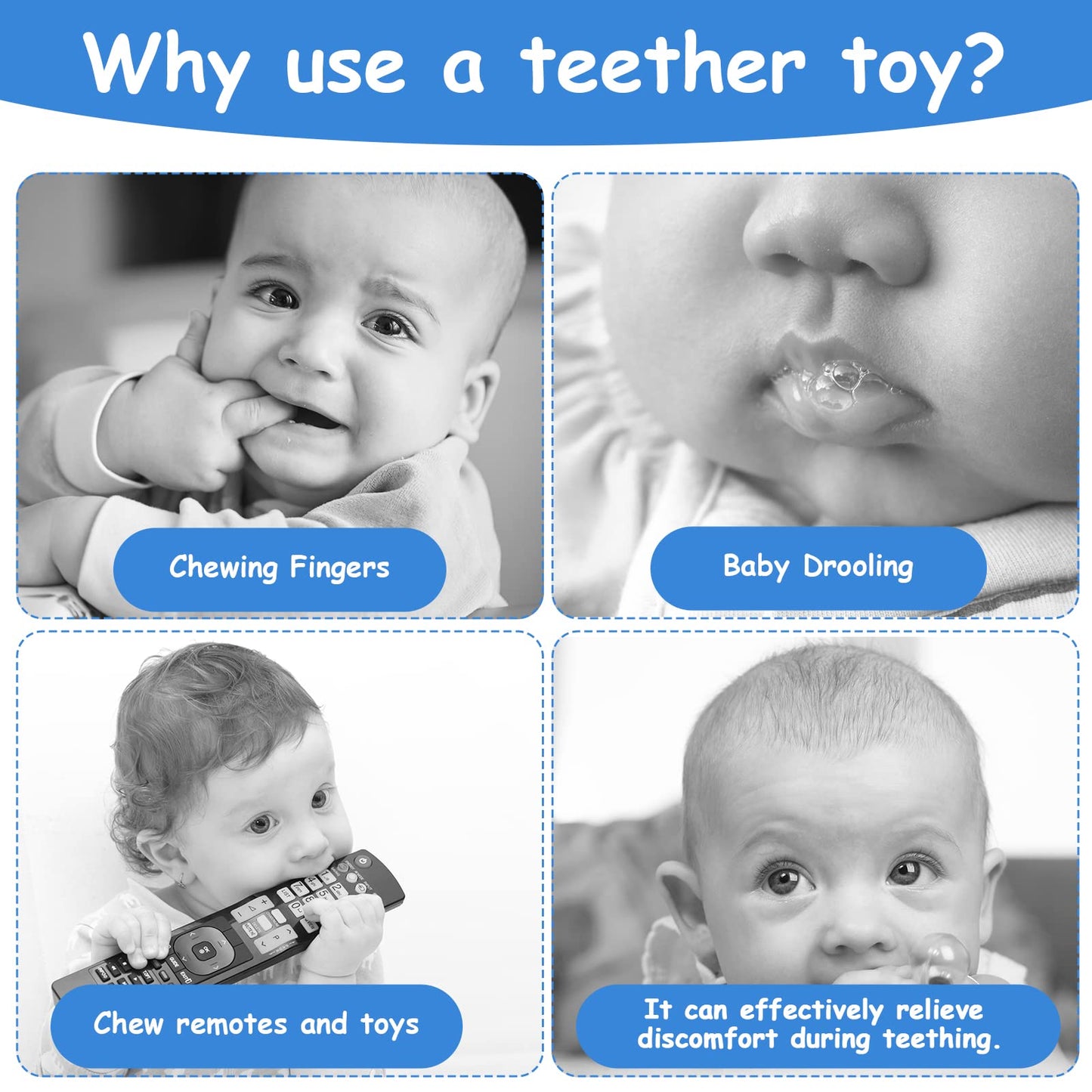 Aolso Baby Teether Toys, 2Pcs Silicone Baby Teething Toys Phone Shape With 2Pcs Pacifier Clip, Soft Teething Toys For Toddlers,B