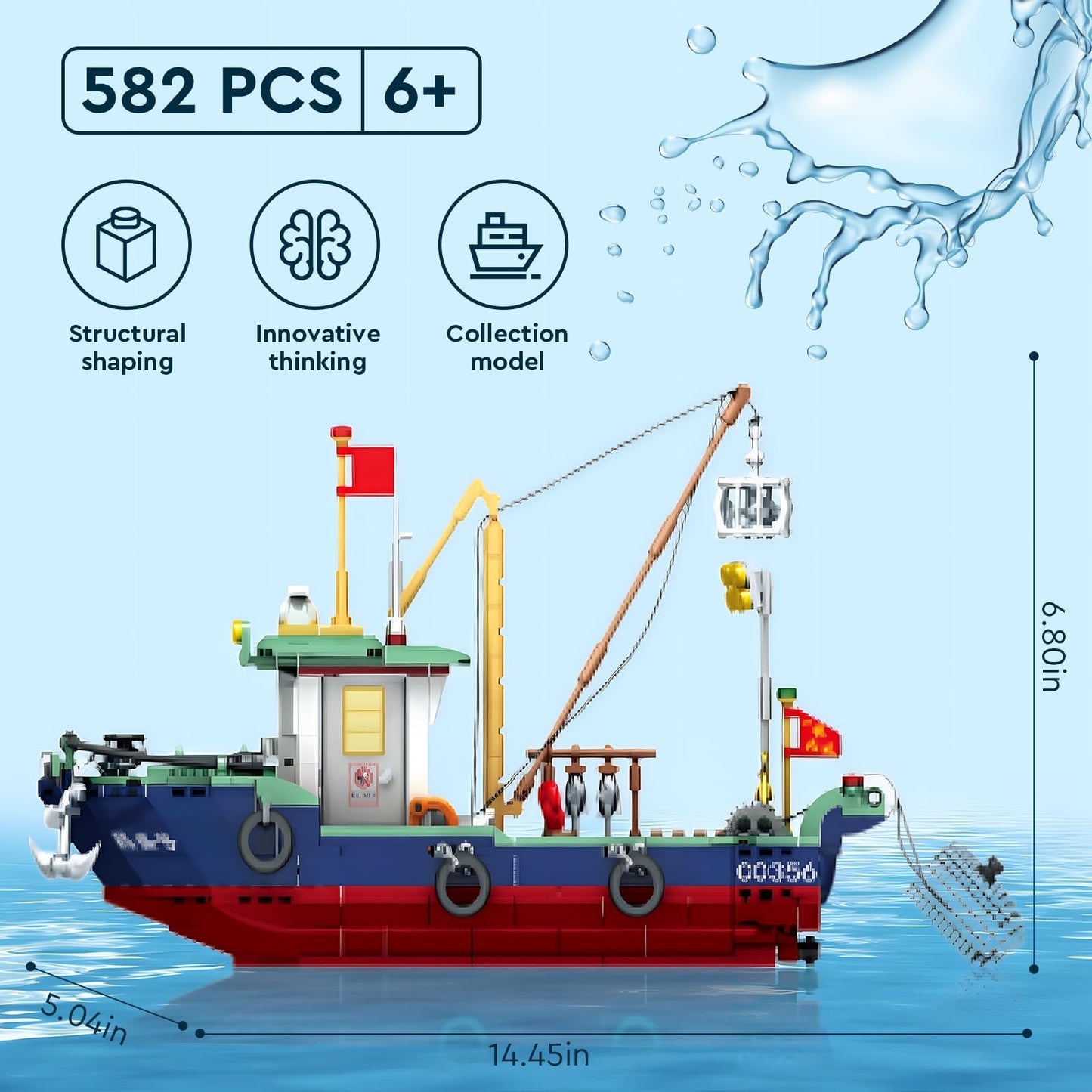 Vziimo Fishing Boat Building Blocks Set, City Marine Theme Model Kit For Ocean Exploration And Sea Lovers, Boat Ship Toys For Kids Boys Girls (582 Pcs)
