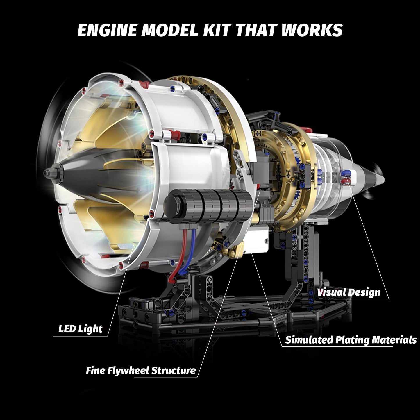 SANGQAOFU Jet Engine Model Kit That Runs App Controlled Building Blocks Sets with Motor Visible Aircraft Engine Building Kit for mature-themeds & Kids 14+ Year Old (564 PCS)