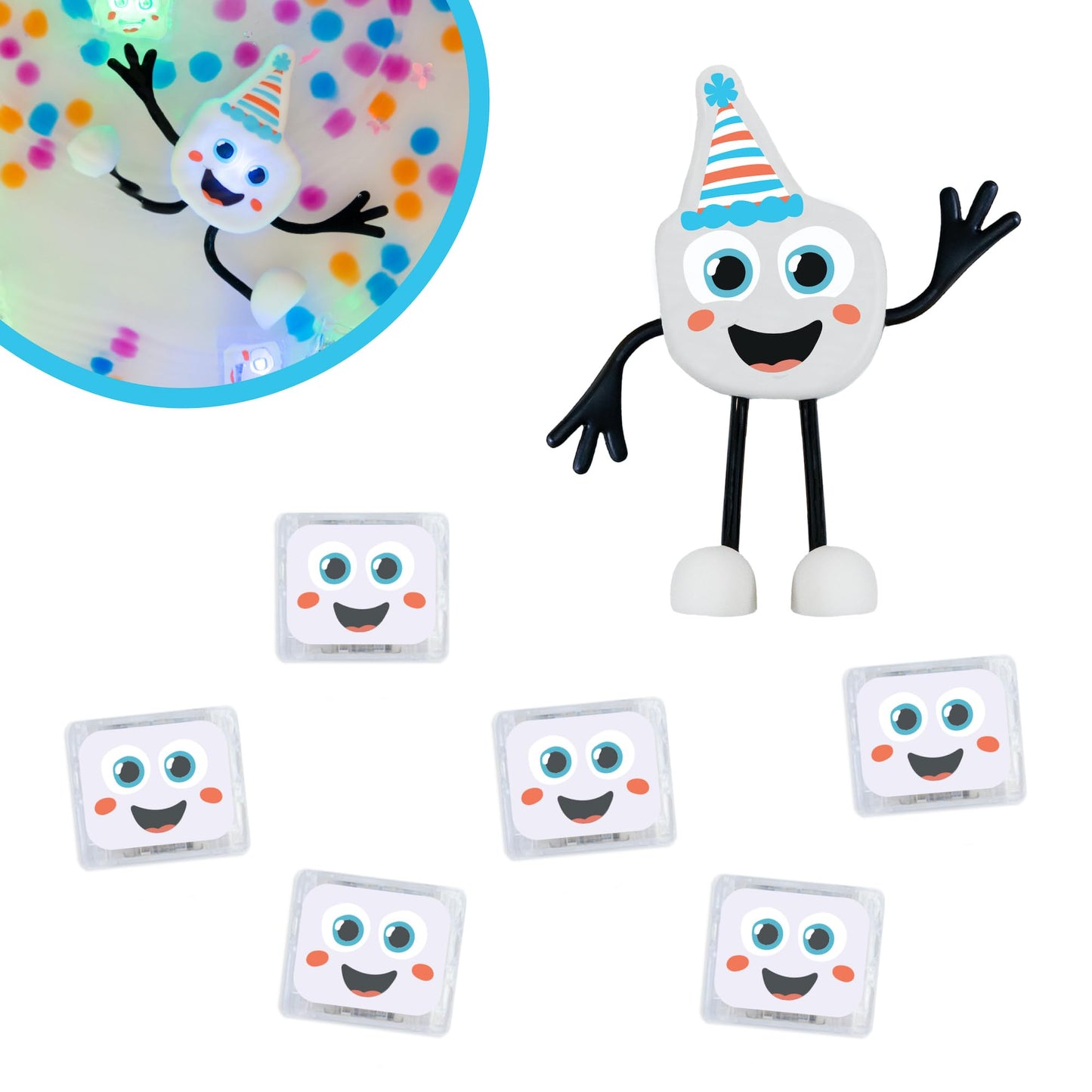 Glo Pals New Party Pal Water-Activated Bath Toy With 6 Reusable Light-Up Cubes For Sensory Play