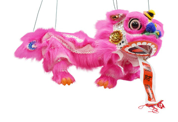 Mandala Crafts Hand String Puppet With Rod, Chinese Marionette Lion Toy, Orange On White