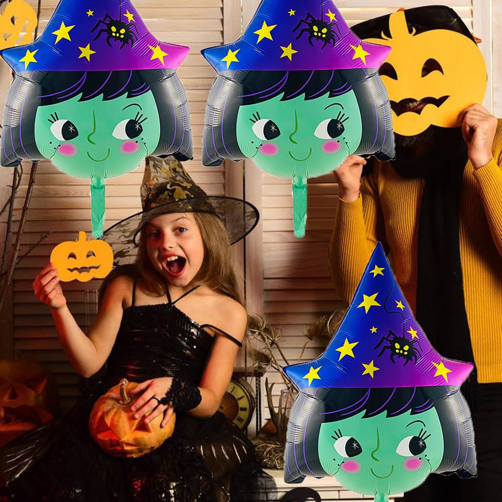 Hadckja Halloween Witch Balloon Cute Witch Head Balloons Witch Foil Balloons For Witch-Themed Party Supplies Decorations Hallowe