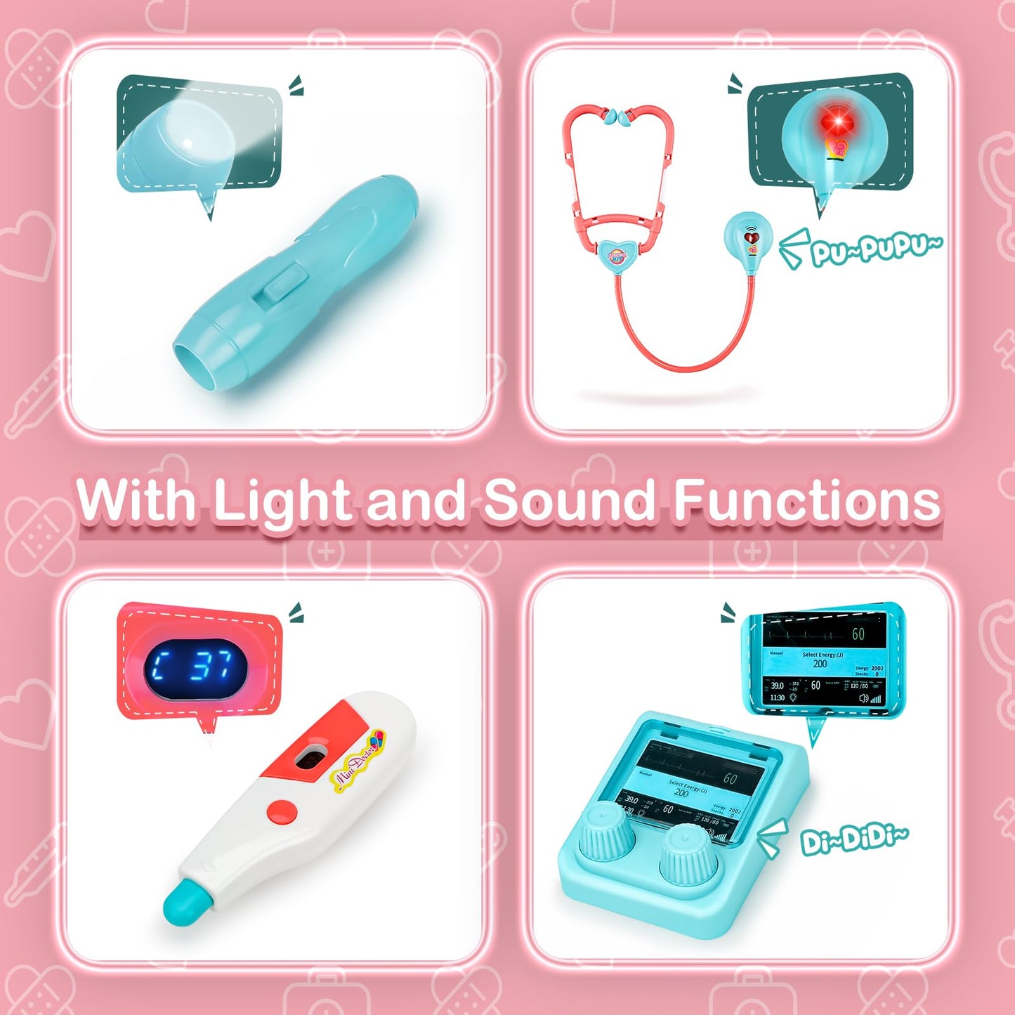 deAO Doctor Kit for Kids Pretend Medical Station Set Medical Instruments Stethoscope with Realistic & Lights Doctor Pretend Play