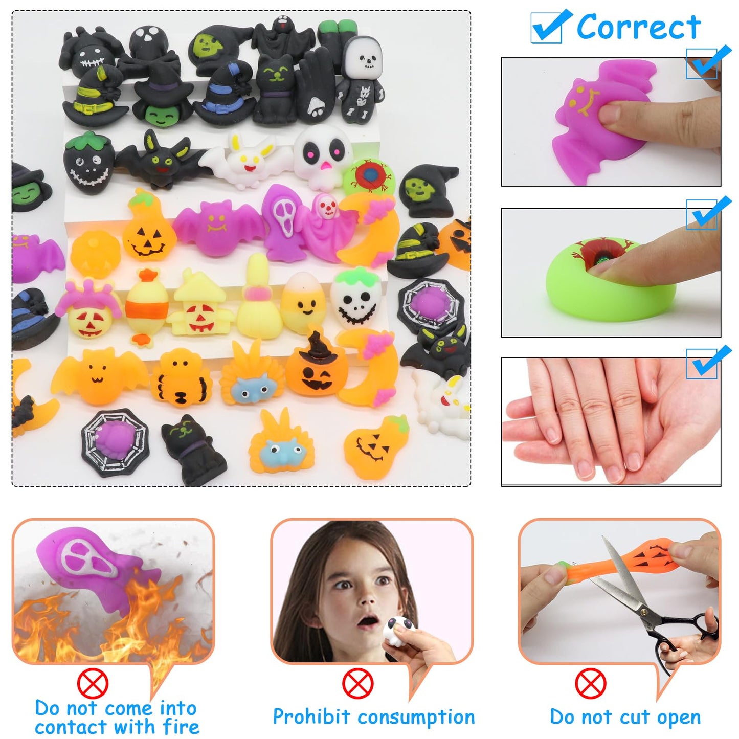Lahand 50 Pcs Halloween Party Favors Mochi Squishy Toy,Mini Squishies Cute Squeeze Toy Stress Reliever Anxiety Packs For Boys And Girls