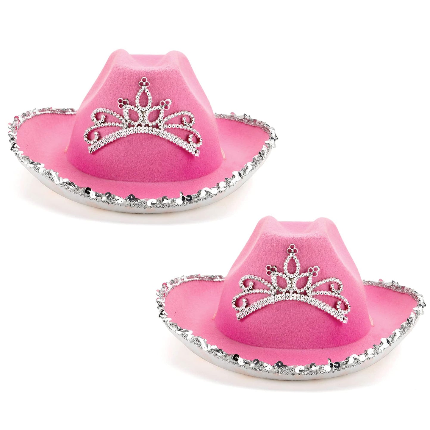Spooktacular Creations 2 Pack Pink Cowboy Hat with Crown Blinking, Halloween Children's Pink Tiara Felt Cowboy Hats Accessories