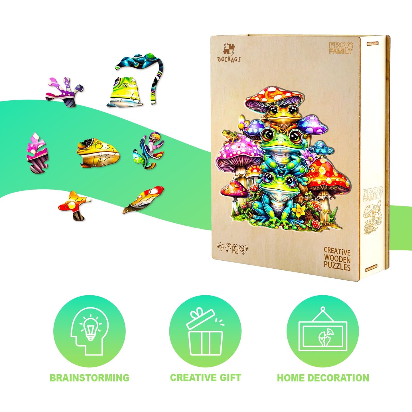 Wooden Puzzles For Adults - Unique Shaped Wooden Puzzles For Adults And Kids - Frog Family Wooden Jigsaw Puzzles - Christmas Bir