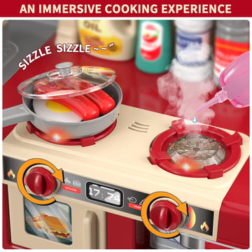 Kids Kitchen Playset For Toddlers Girls, Toy Kitchen Sets Pretend Play Food Toys For Kids Girls Ages 3 4 5 6 7 8, With Light Sou