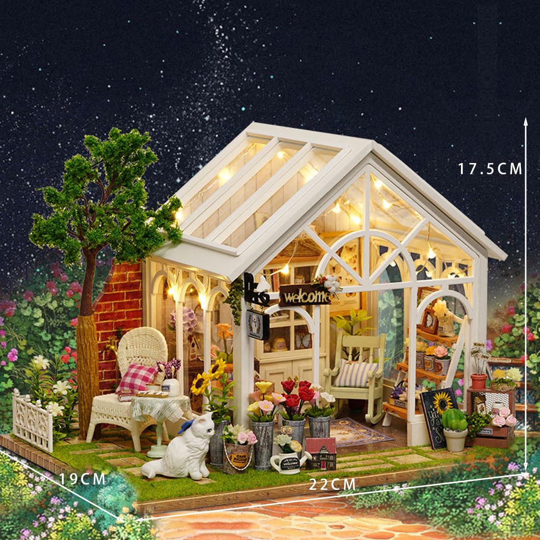 Diy Miniature House Kit, Wooden Garden Mini House With Furniture & Led Light, Creative Dollhouse Kit, Model Building Kit For Adu