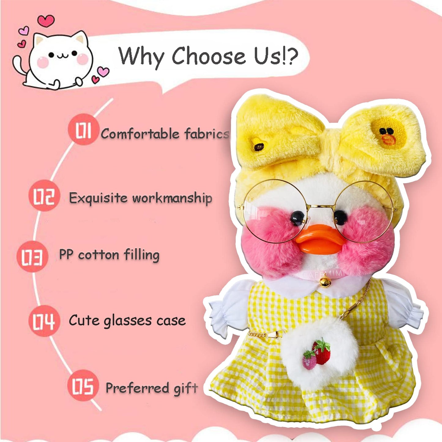 LALAFANFAN Cute Yellow Duck Plush Toy Stuffed Animal with 12 Accessories, DIY Dress Up Clothes, Kawaii Duck Plush for Kids