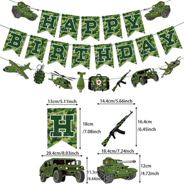 Zwiebeco Birthday Party Decoration Supplies - Green Camo Happy Birthday Banner Sign Hanging Green Paper Bunting Garland Banner F