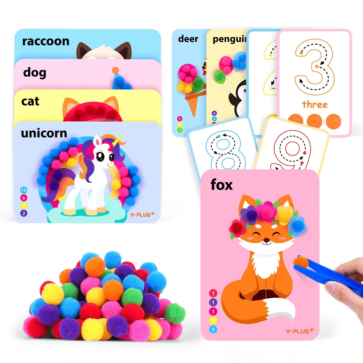 YPLUS Pom Poms Arts and Crafts Kit for Kids, Toddler Creativity Crafts Supplies - Preschool DIY Sensory Montessori Activities -