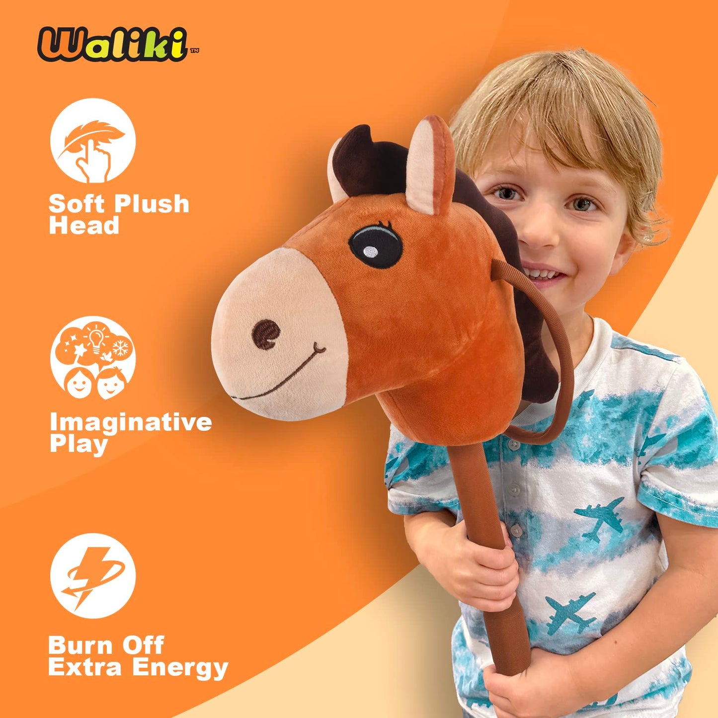 Waliki Stick Horse For Boys & Girls | Pretend Play Cowboy & Cowgirl Toy For Kids Ages 3-6 | Fun Active Toddler Toy (Caramel)