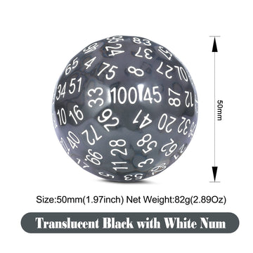 100 Sided Dice Set Translucent Black DNDND D100 Die with Pouch for Dungeons and Dragons DND (Translucent Black with White Number