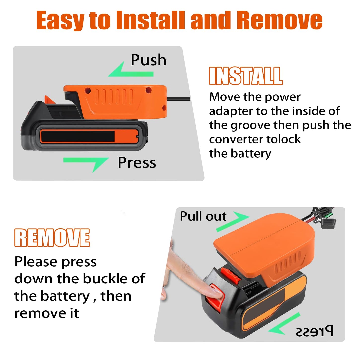 URUN 2 Pack Power Wheel Adapter for Black+Decker 20V MAX Lithium Battery with Fuse&Switch,Secure Battery Adapter with 14 Gauge W