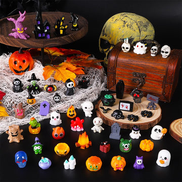 50pcs Halloween Mini Resin Figures 50 Styles Tiny Resin Figurines Little Small Figures to Hide Pumpkin Ghost Skull Miniatures Bu