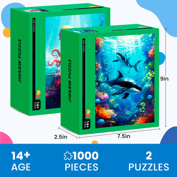 Mjyphdm 2 Pack 1000 Piece Puzzle, Jigsaw Puzzles 1000 Pieces For Adults, 1000 Piece Puzzle For Adults, Killer Whales Puzzles For Adults, Octopus Jigsaw Puzzles For Adults