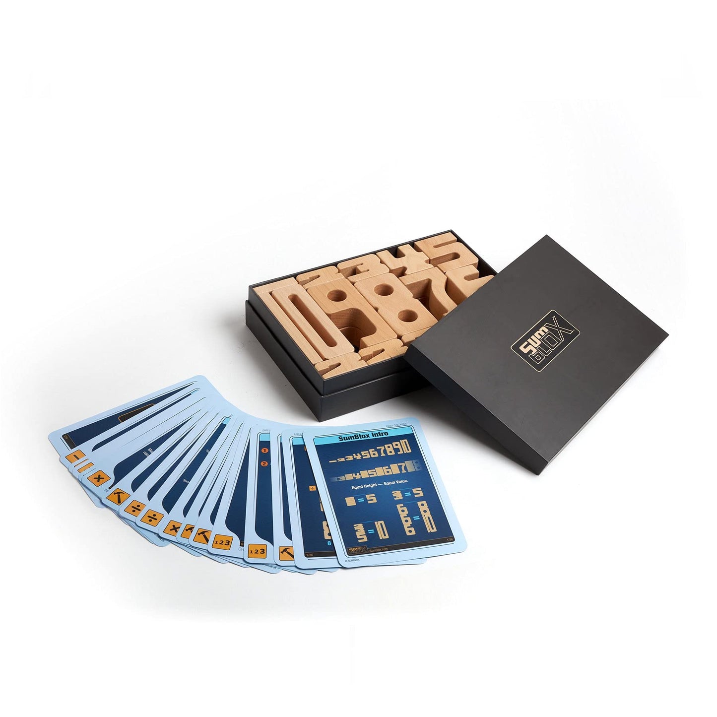 Sumblox All-New Starter Set Of 38 Math Building Blocks - Stem Solid Wood Educational Number Blocks, Includes 36 Activity Cards
