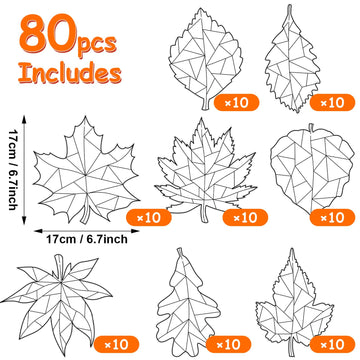 Qeeenar 80 Pcs Color Your Own Thanksgiving Fall Leaves DIY Coloring Leaves Craft for Kids Coloring Autumn Maple Leaf Ornaments f