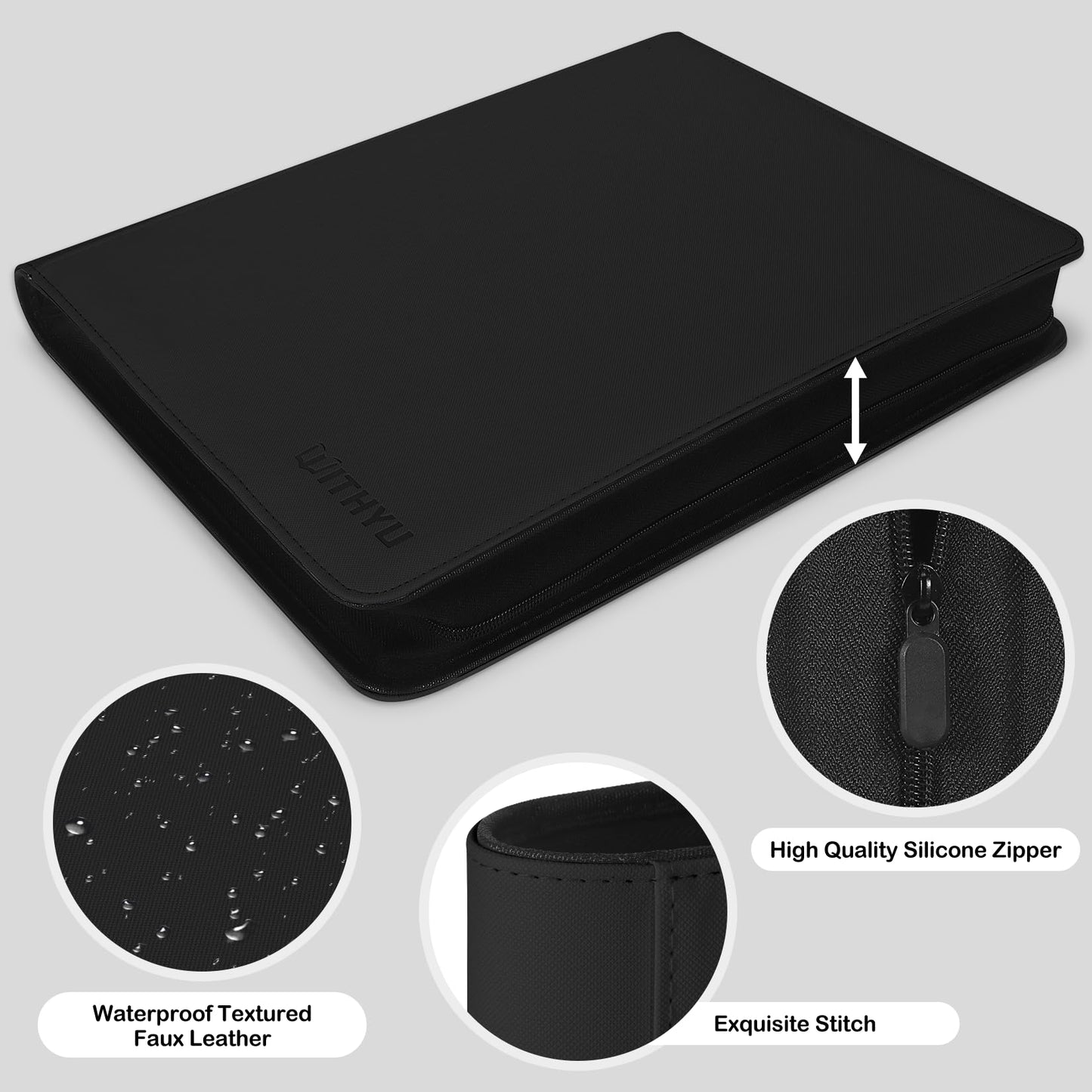 WITHYU Toploader Binder 9 Pocket for 3x4 Rigid Cards Holds 360 Pockets with 20 Toploaders Included Trading Card Binder Album for TCG MTG Sports Collection (Black)