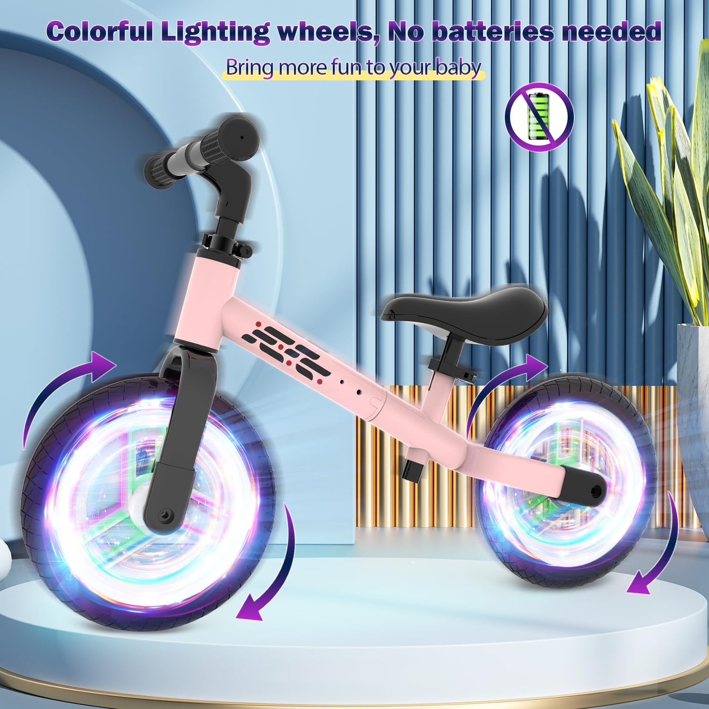 Wetify Colorful Lighting Balance Bike 2 Year Old, 2-5 Year Old Toddler Balance Bike, No Pedal Bikes With Adjustable Handlebar &