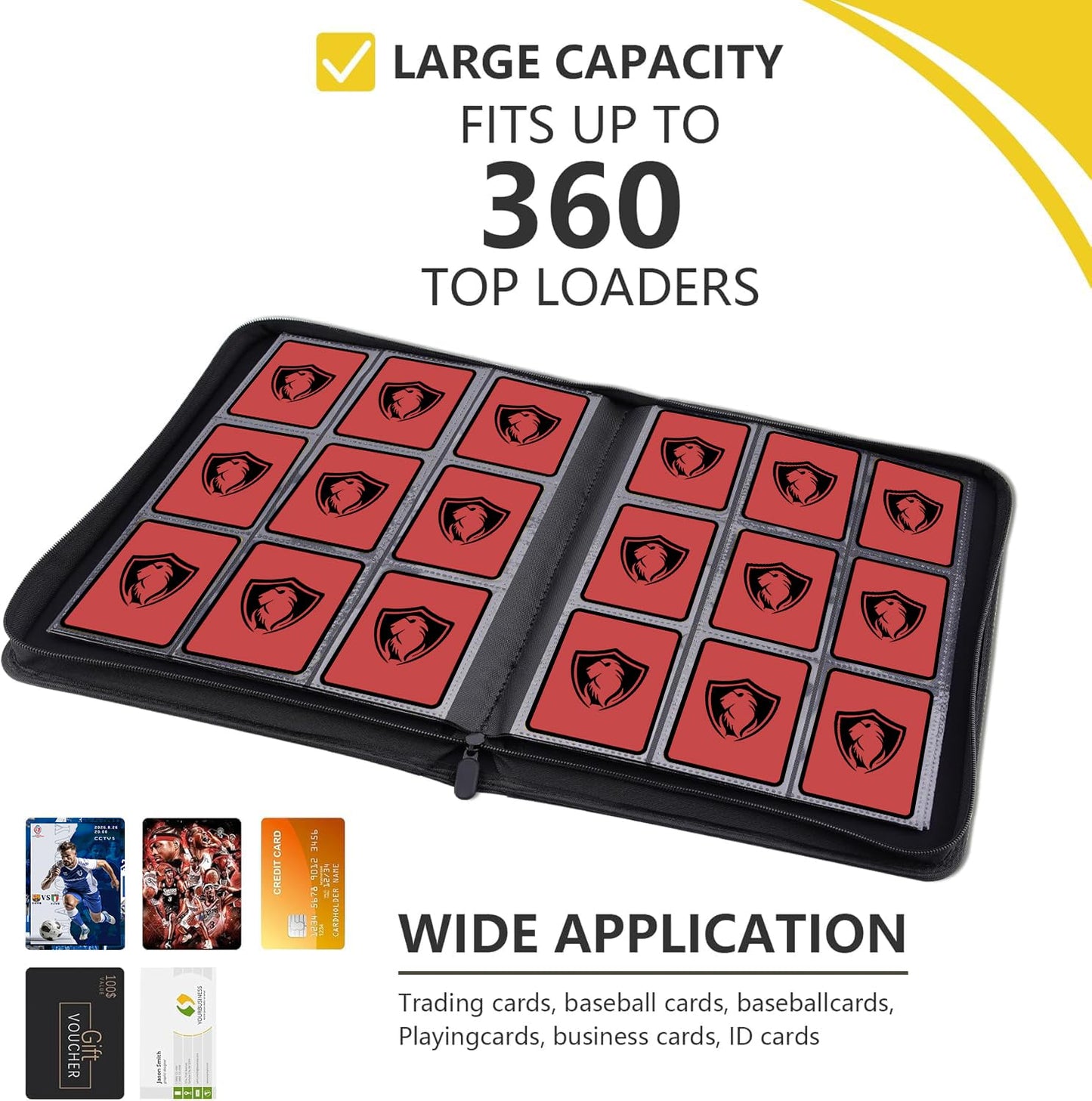 Card Binder 360 Pockets Trading Card Holder Book enhanced PU Cover Zip Folder Binder Side Loading Carrying Case Binder Album for TCG MTG Sports Cards Game Cards (Red)