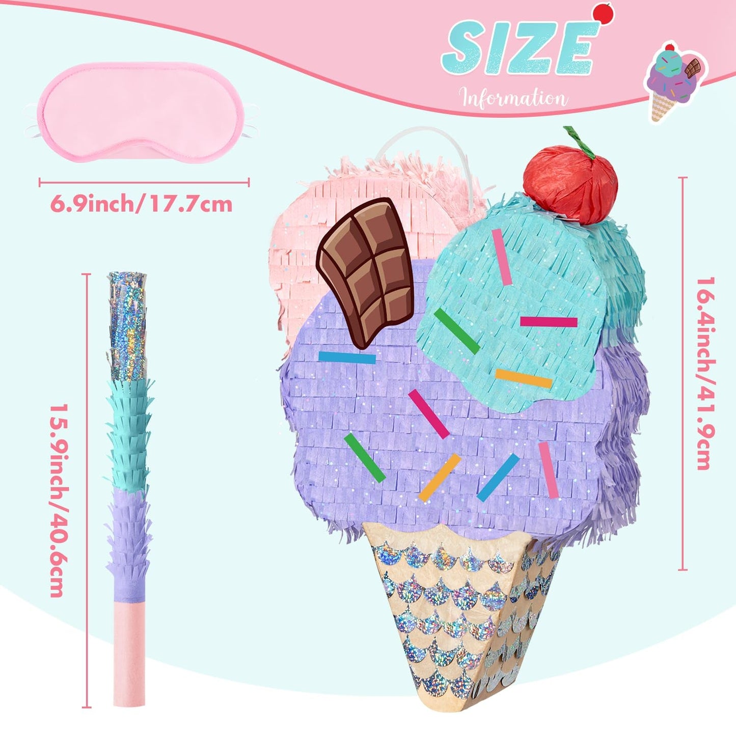 WERNNSAI Ice Cream Piata - Summer Ice Cream Party Decorations for Kids Girls Birthday Pink Pinata Game Candyland Sweet Theme Par