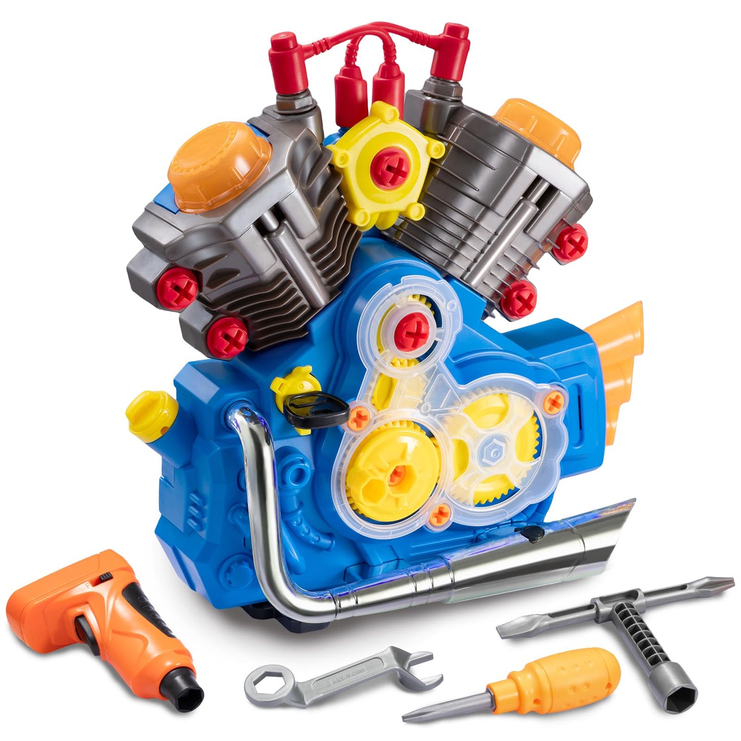 POFJOEQ Engine Building Kit, Kids Mechanic Repair Set for Kids Motorcycle Engine,Take Apart Toys-42pc Playset,STEM Engine Model