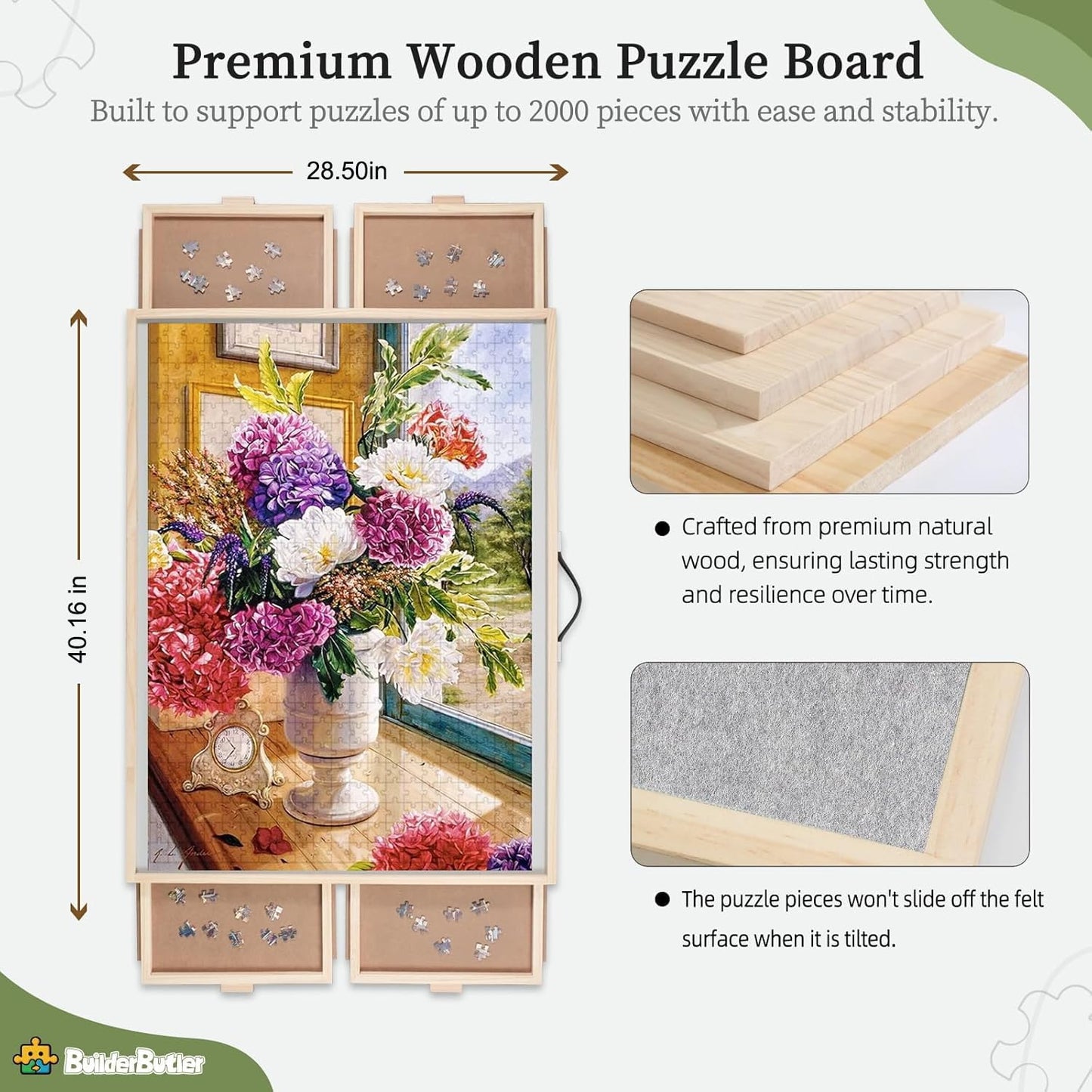 Builderbutler 2000 Pieces 2-In-1 Tilting & Rotating Puzzle Board, 40.16''X28.5''Portable Puzzle Table With 4 Drawers & Cover