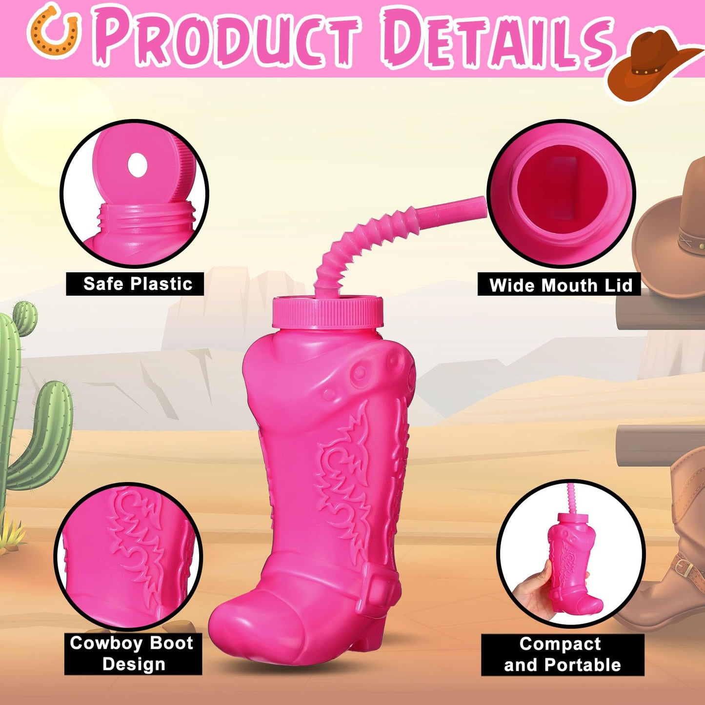 Hoolerry 24 Pcs Cowboy Boot Party Plastic Cups With Straws And Lids 10 Ounces Plastic Cowboy Cups For Western Themed Party Suppl