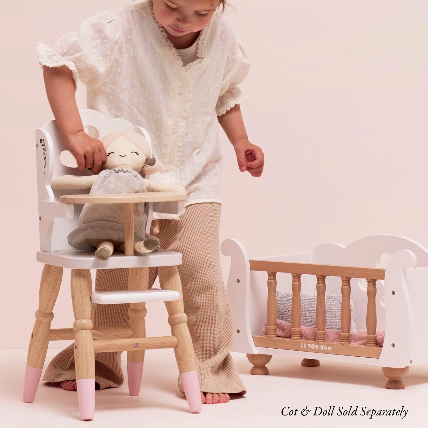Le Toy Van - Educational Wooden Toy Role Play Beautiful Doll High Chair | Girls Pretend Play Toy Pram Playset - for Ages 3+ (TV6