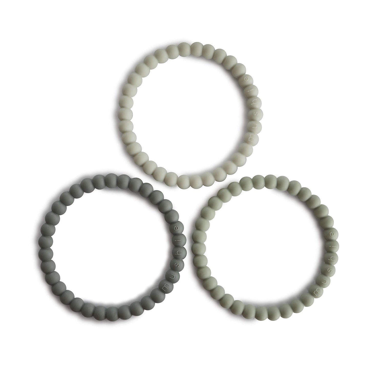Mushie Pearl Teether Bracelet | 3-Pack (Green Tea/Cool Gray/Sea Salt)