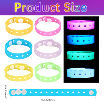 12 Pieces 8 Inch Luminous Wristbands Glow in The Dark Silicone Bracelets Bulk for Charm Adjustable with Hole Mardi Gras Decorati