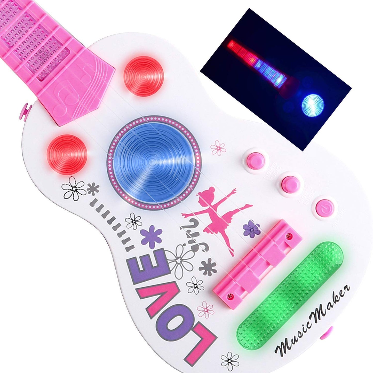 Kids Electric Guitar Toys For Ages 2-4, Musical Instruments For Toddlers 4 Strings Child Guitar With Flash Light Built In Music 2+ Year Old Boys Girls Gifts